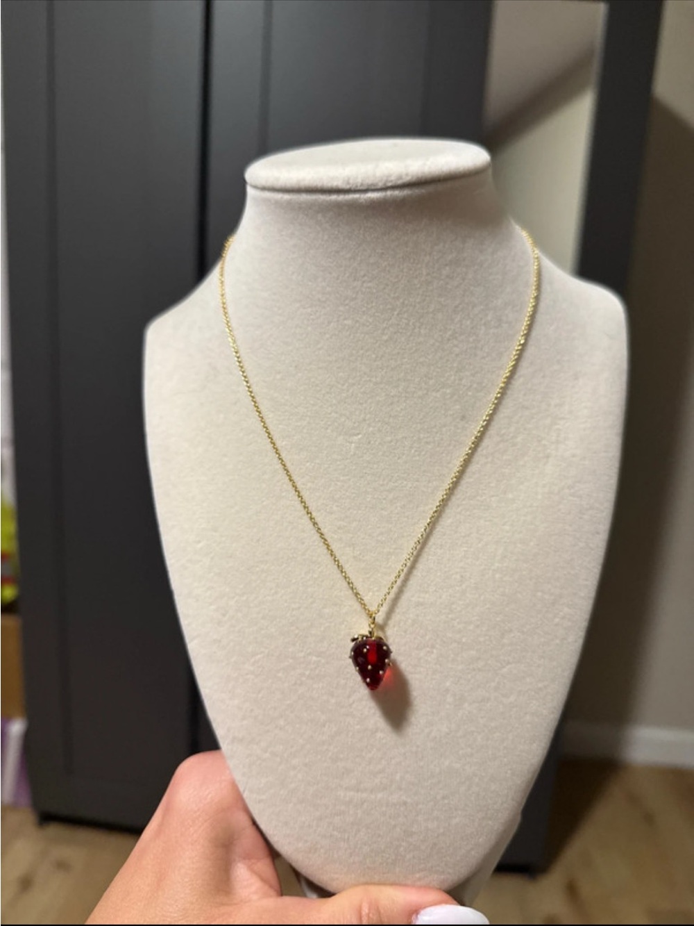 Gold Chain Necklace with Red Heart Crystal Pendant
